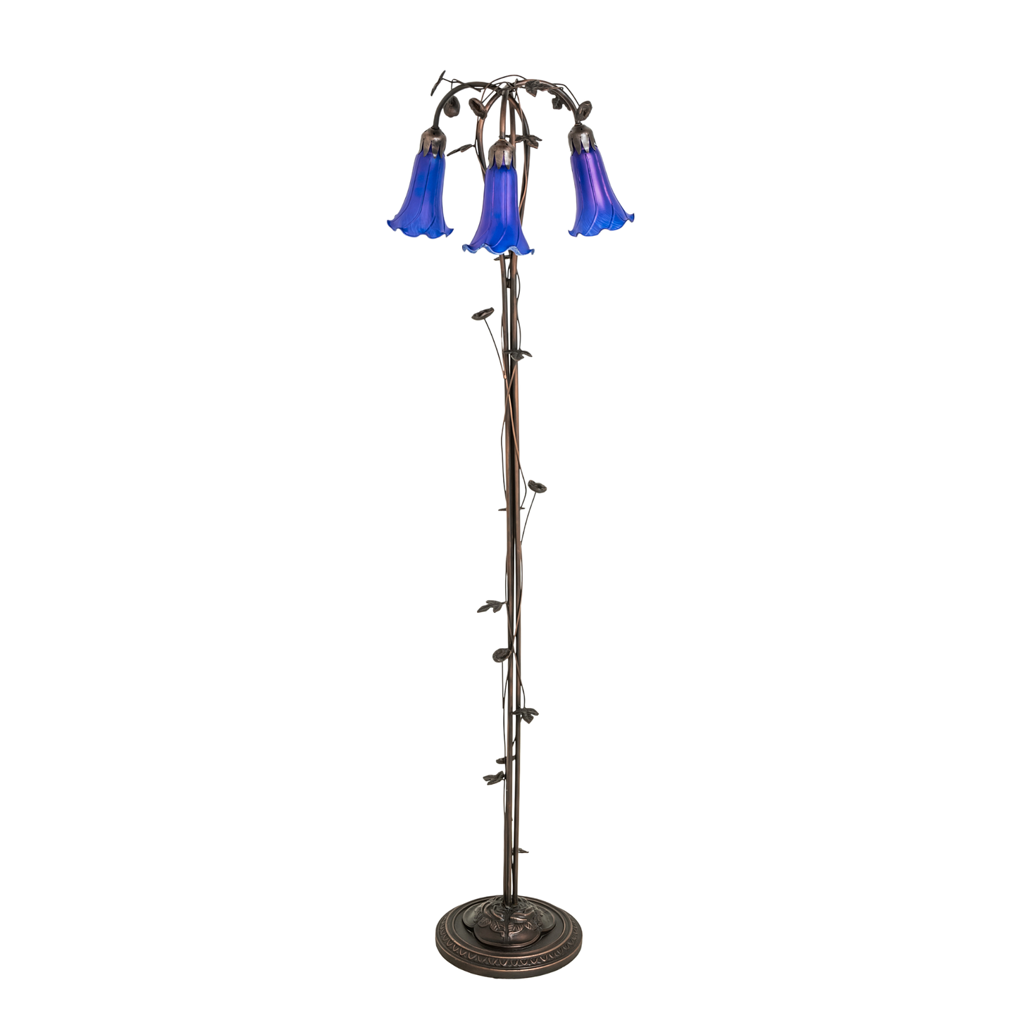 58-Inch Tiffany Floor Lamp Blue Pond Lily 3-Light by Meyda Lighting with lights off. 