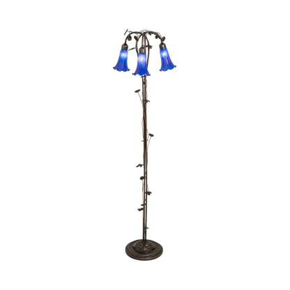 58-Inch Tiffany Floor Lamp Blue Pond Lily 3-Light by Meyda Lighting