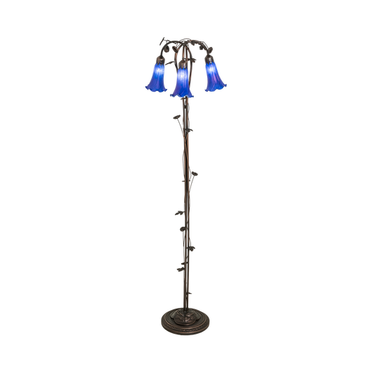 58-Inch Tiffany Floor Lamp Blue Pond Lily 3-Light by Meyda Lighting