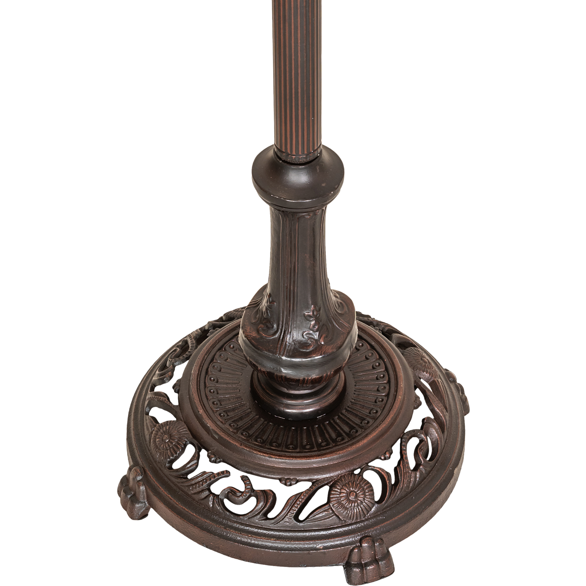 60.5-inch Tiffany floor lamp dragonfly lamp bridge arm. Close up of base