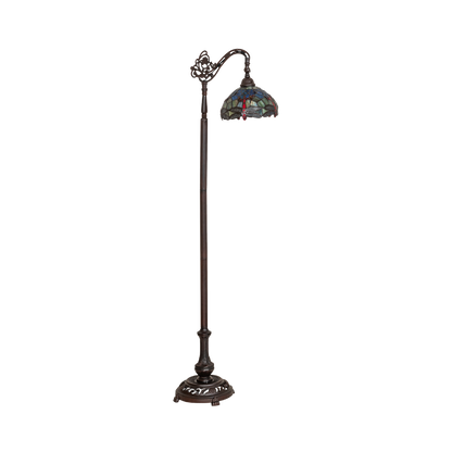 60.5-inch Tiffany floor lamp dragonfly lamp bridge arm. Lamp lights off. 