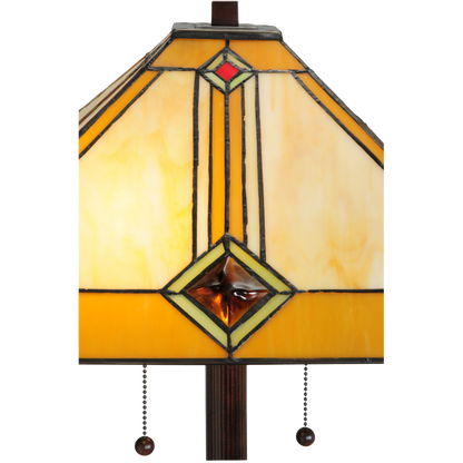 62-inch Mission Style Stained Glass Diamond Mission Floor Lamp by Meyda Lighting close of shade angled