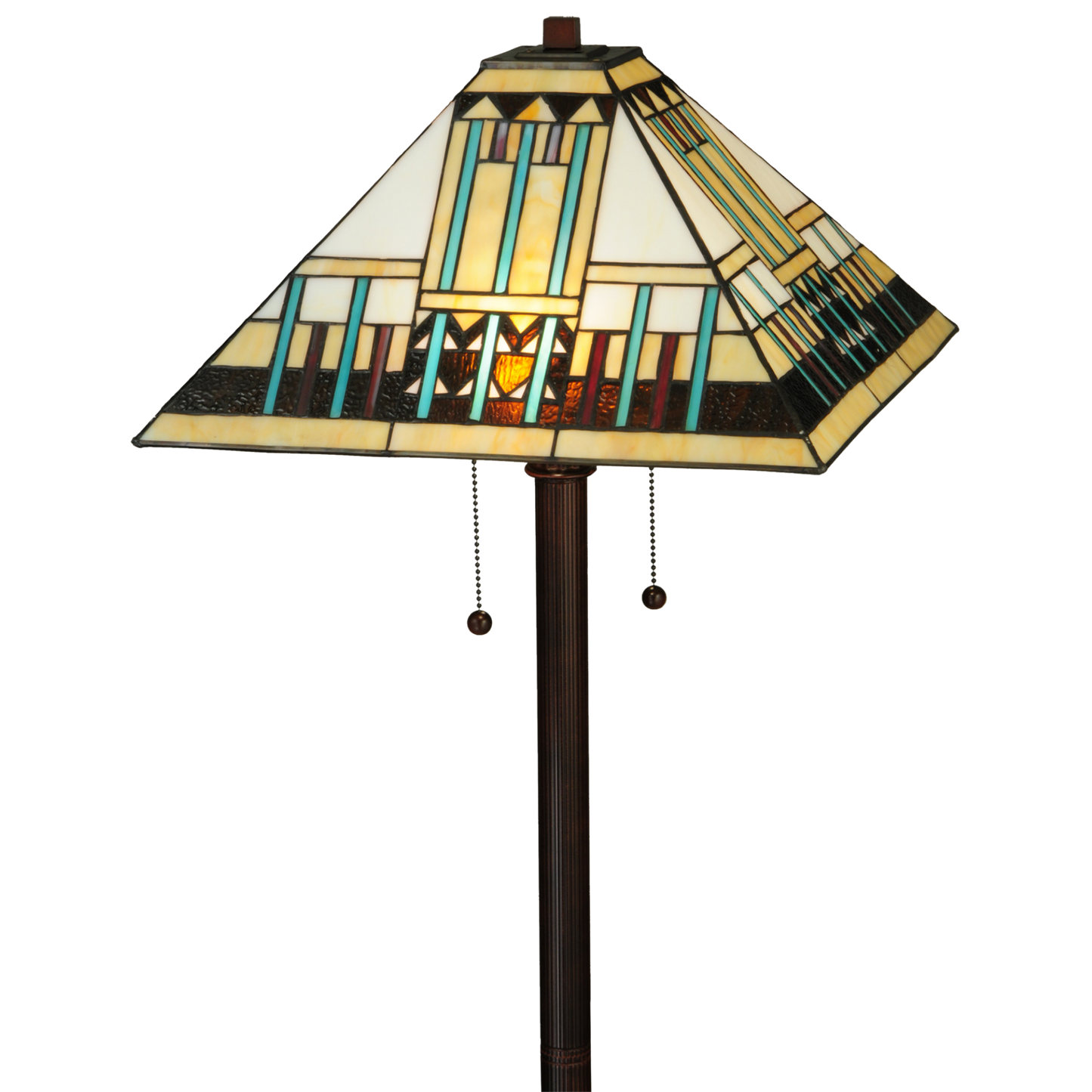 62-inch Mission Style Stained Glass Lamp Prairie Peaks by Meyda Lighting. Close up of shade. 