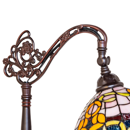 63-inch Tiffany Style Floor Lamp Saturday Morning Bridge Arm by Meyda Lighting. Close up ornate bridge Arm. 