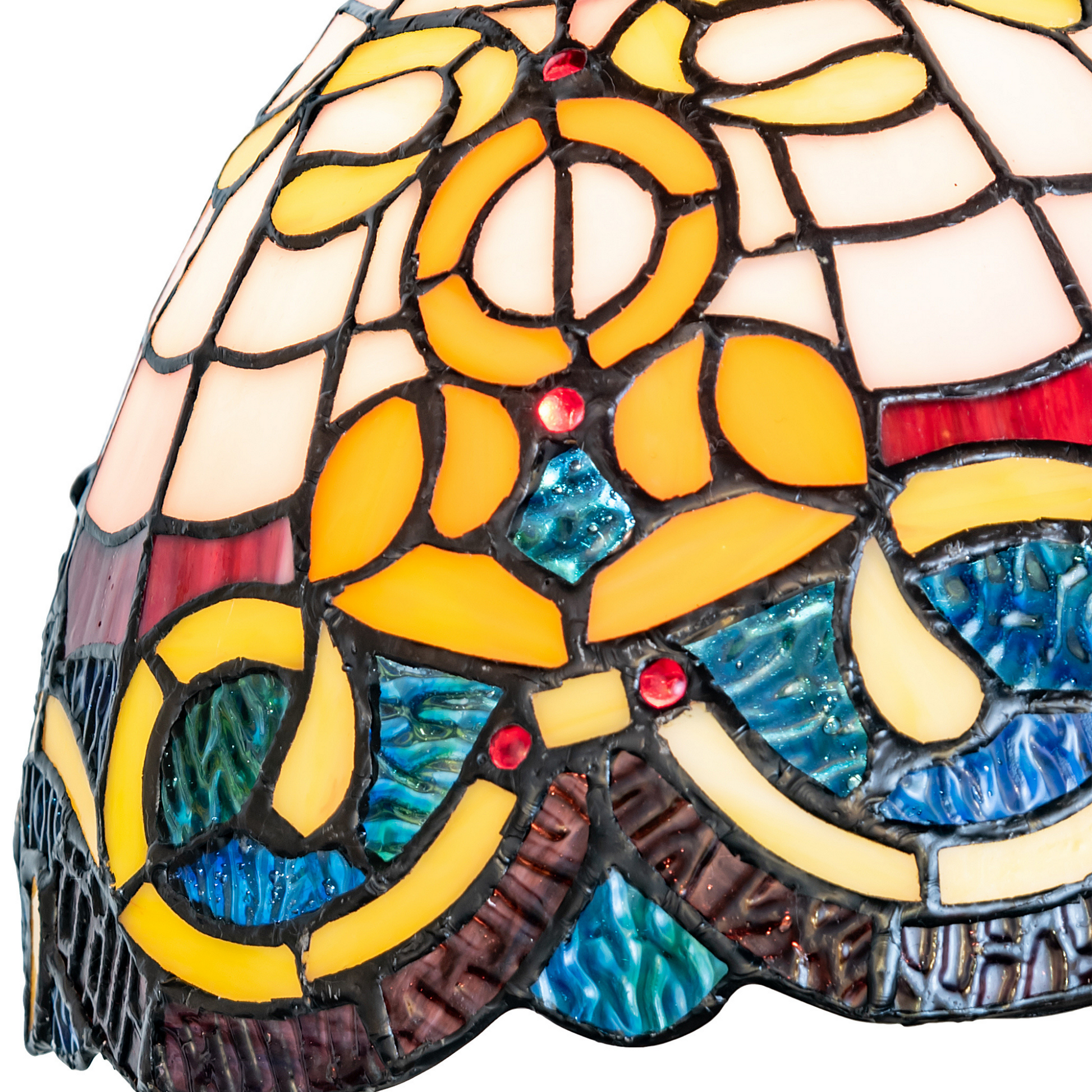 63-inch Tiffany Style Floor Lamp Saturday Morning Bridge Arm by Meyda Lighting. Close up of glass shade. 