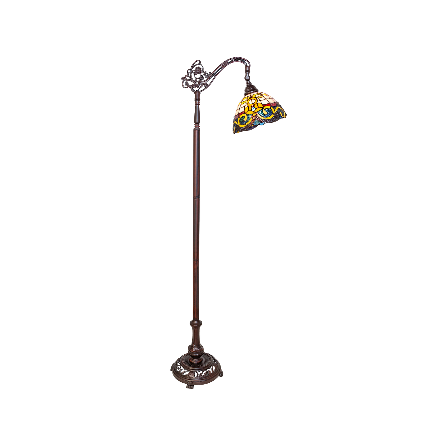 63-inch Tiffany style floor lamp Saturday Morning Bridge Arm by Meyda Lighting