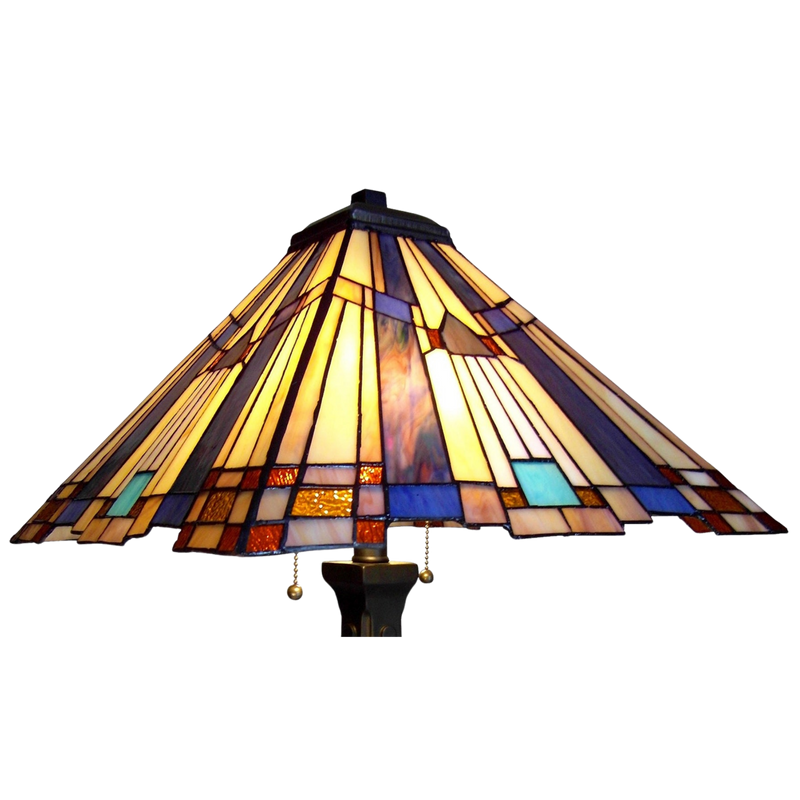 Close-up view of stained glass shade. Tabletop Tiffany Lamp Flare Mission by Chloe Lighting