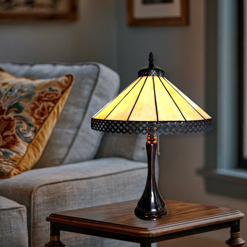 23-inch Tiffany Glass Table Lamp Mila Mission by Chloe Lighting in living room setting