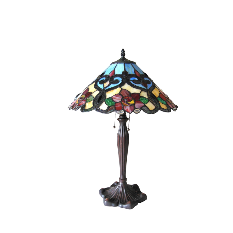 Unlit view. Tabletop Tiffany Lamp Lindsay Roses by Chloe Lighting