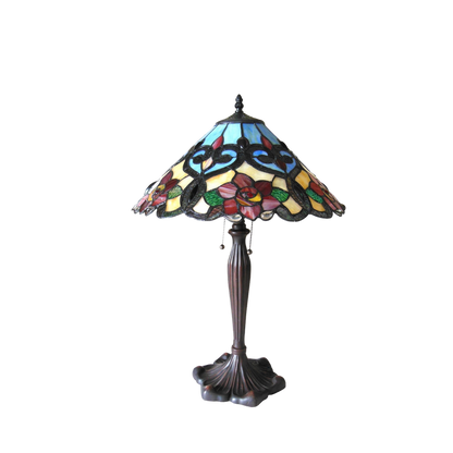 Unlit view. Tabletop Tiffany Lamp Lindsay Roses by Chloe Lighting