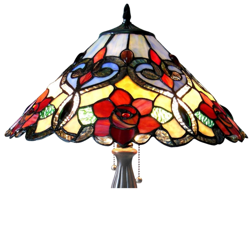 Close-up view of stained glass shade. Tabletop Tiffany Lamp Lindsay Roses by Chloe Lighting
