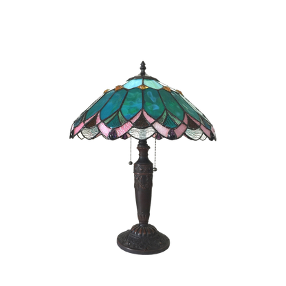 Unlit view. Vintage Tiffany Table Lamp Demeter Geometric by Chloe Lighting