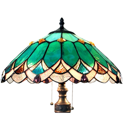 Close-up view of stained glass shade. Vintage Tiffany Table Lamp Demeter Geometric by Chloe Lighting