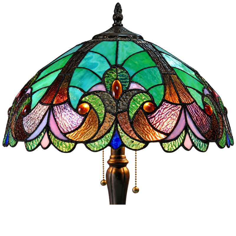 Close-up view of stained glass shade. Tiffany Glass Table Lamp Amor Victorian by Chloe Lighting