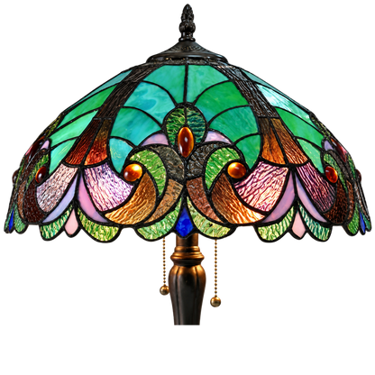 Close-up view of stained glass shade. Tiffany Glass Table Lamp Amor Victorian by Chloe Lighting