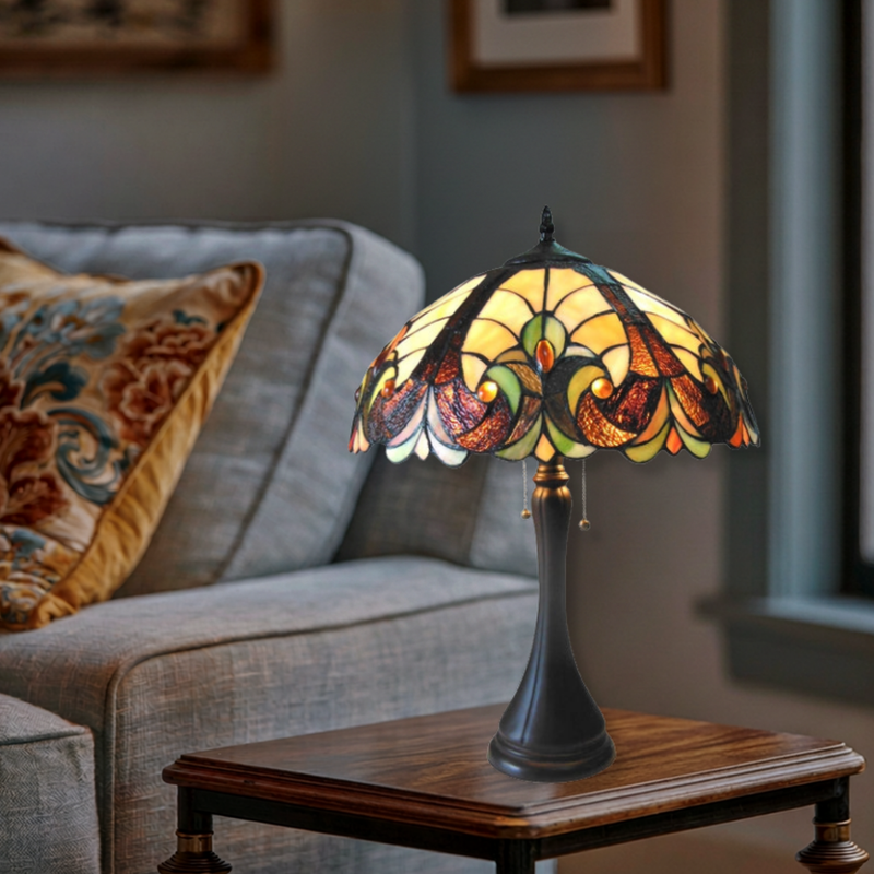 22-inch Tiffany Like Table Lamp Amor Victorian by Chloe Lighting in living room setting