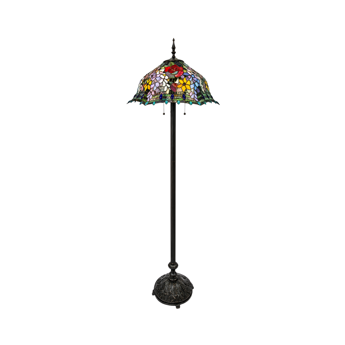 Unlit view. 61-inch Tiffany Type Floor Lamp Carrell Roses by Chloe Lighting