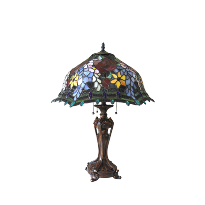 Unlit view. Tabletop Tiffany Lamp Carrell Roses by Chloe Lighting