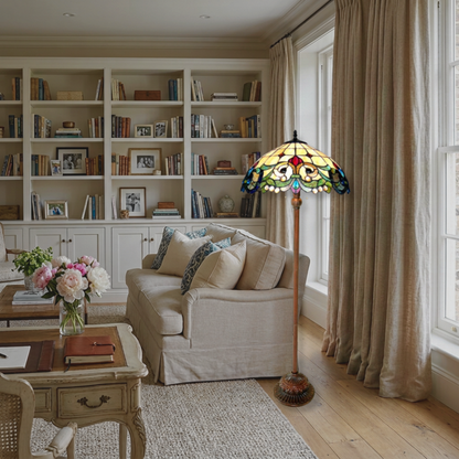 64-inch Tiffany Type Floor Lamp Dulce Victorian by Chloe Lighting in living room setting