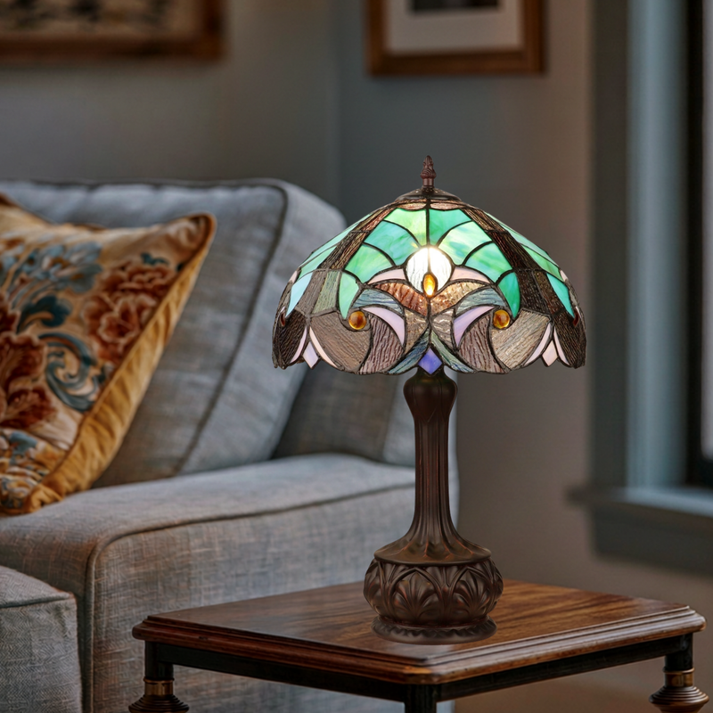 18-inch Tiffany Glass Table Lamp Liaison Victorian by Chloe Lighting in living room setting