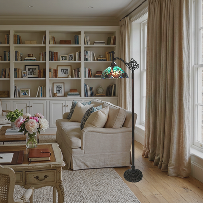 60-inch Tiffany Glass Floor Lamp Liaison Victorian Reading by Chloe Lighting in living room setting