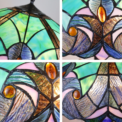 Close-up views of shade, stained glass, and lamp details. Vintage Tiffany Table Lamp Liaison Victorian by Chloe Lighting