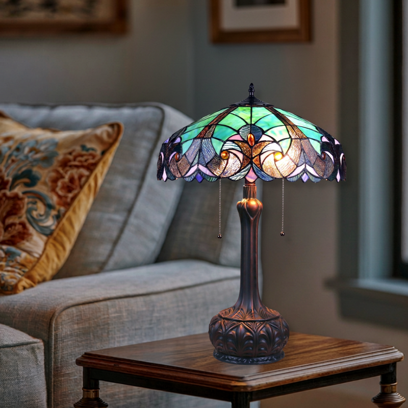 26-inch Vintage Tiffany Table Lamp Liaison Victorian by Chloe Lighting in living room setting