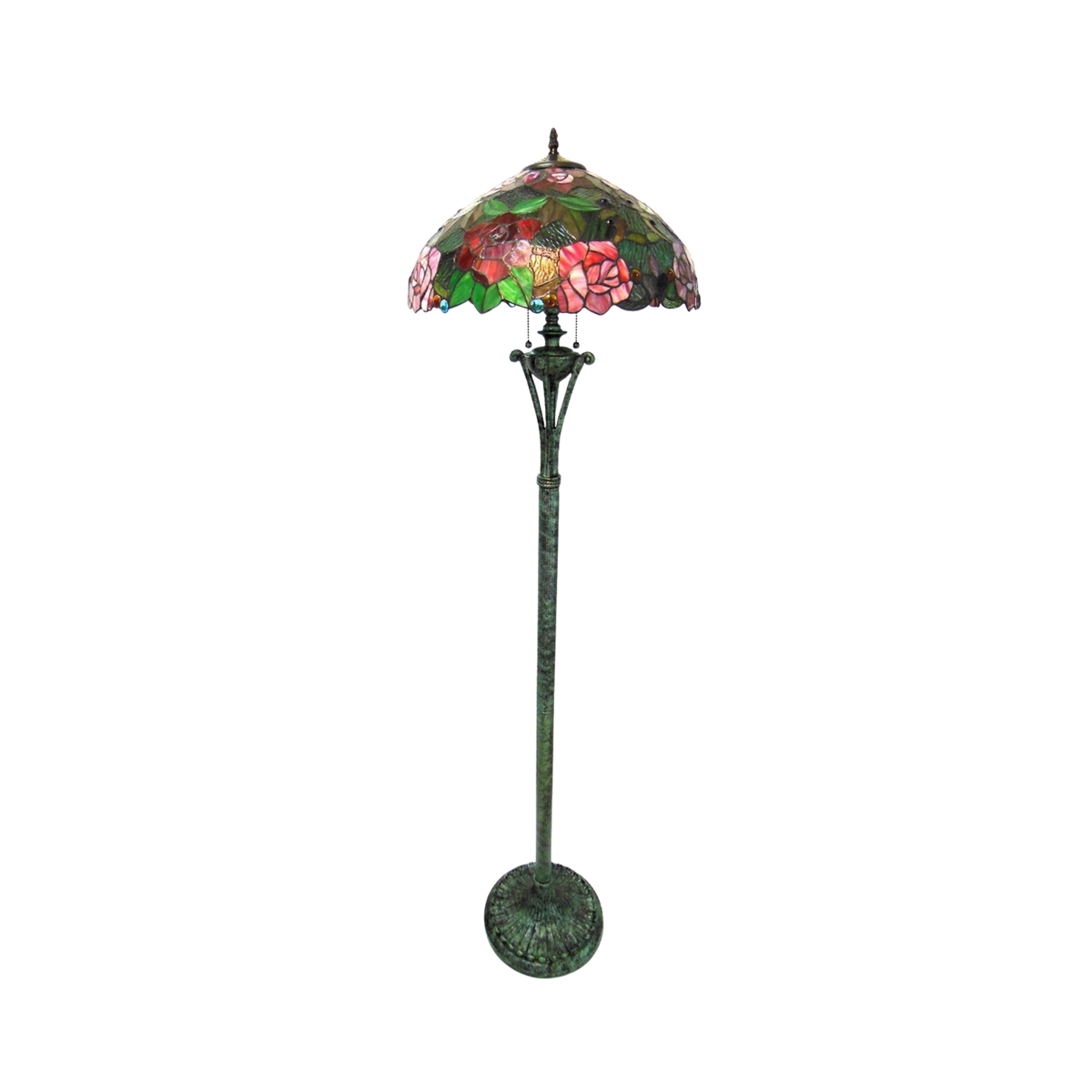Unlit view. 64-inch Tiffany Glass Floor Lamp Peggy Roses by Chloe Lighting
