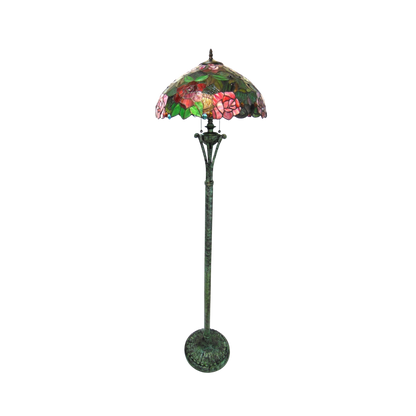 Unlit view. 64-inch Tiffany Glass Floor Lamp Peggy Roses by Chloe Lighting