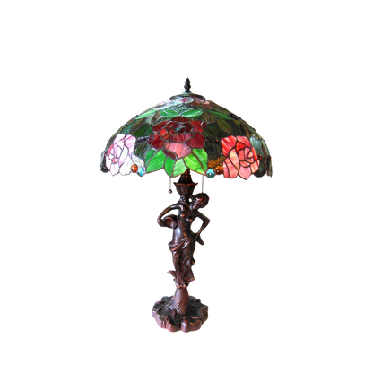 Unlit view. Tiffany Style Table Lamp Peggy Roses by Chloe Lighting