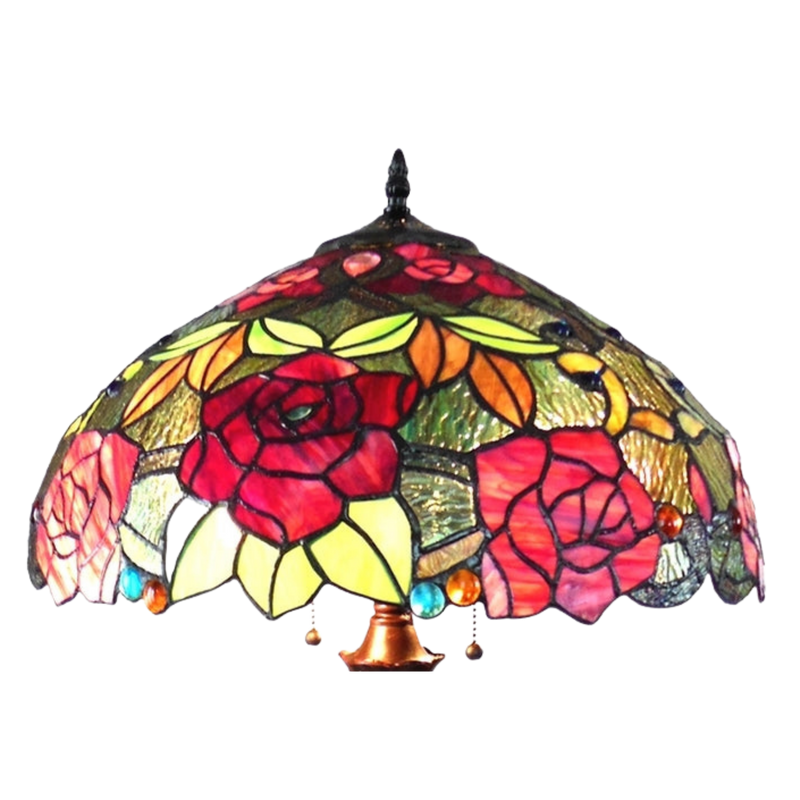 Close-up view of stained glass shade. Tiffany Style Table Lamp Peggy Roses by Chloe Lighting