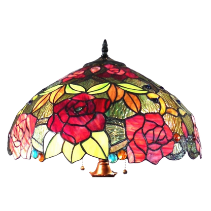 Close-up view of stained glass shade. Tiffany Style Table Lamp Peggy Roses by Chloe Lighting