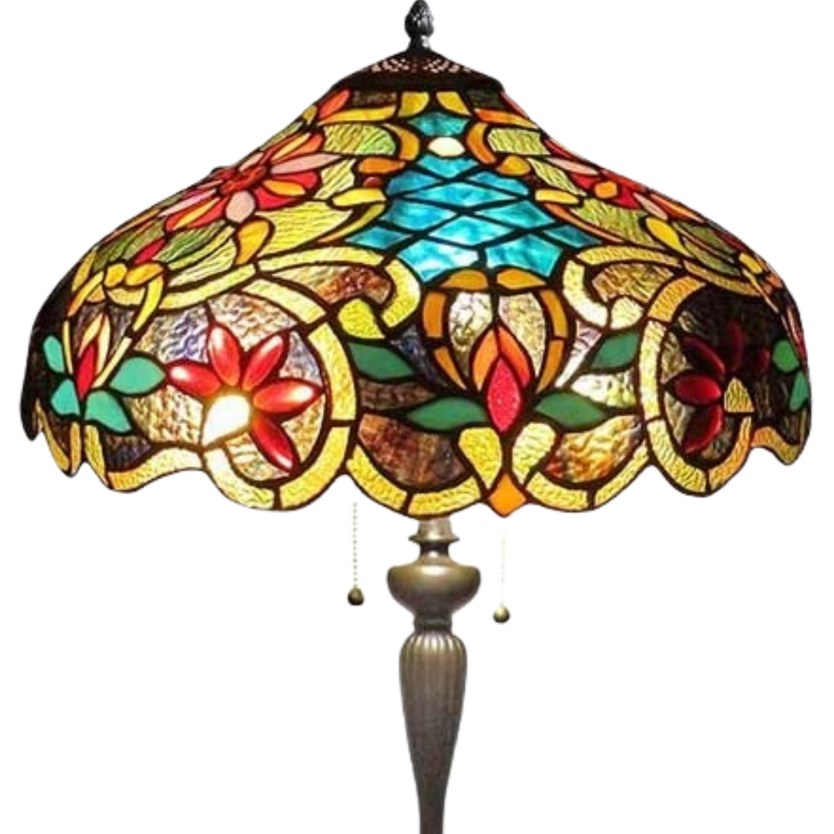 Closeup view. 60-inch Tiffany Stained Glass Floor Lamp Leslie Victorian by Chloe Lighting