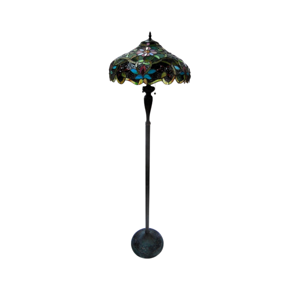 Unlit view. 60-inch Tiffany Stained Glass Floor Lamp Leslie Victorian by Chloe Lighting
