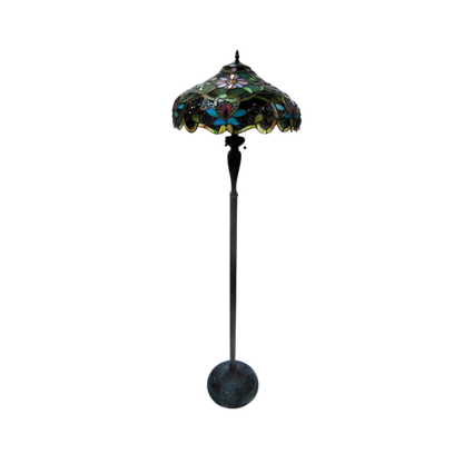 Unlit view. 60-inch Tiffany Stained Glass Floor Lamp Leslie Victorian by Chloe Lighting