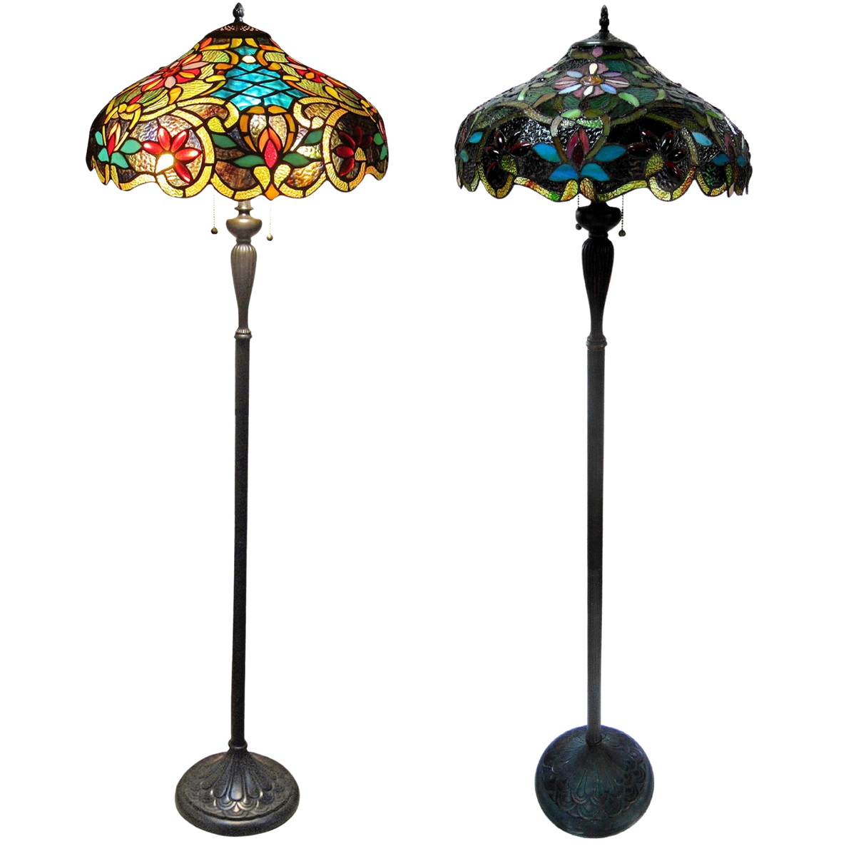 Lit and unlit views. Tiffany Stained Glass Floor Lamp Leslie Victorian by Chloe Lighting