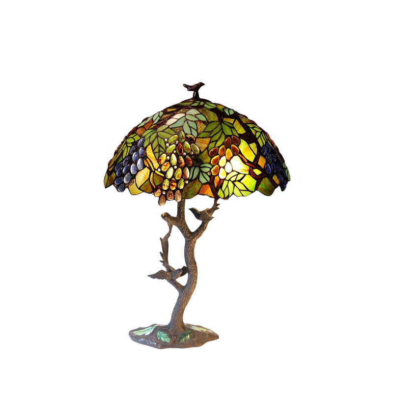 33-inch Tiffany Inspired Table Lamp Leafs, Grapes & Birds by Chloe Lighting