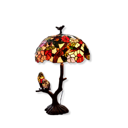 29-inch Tiffany Like Table Lamp Birds Double Lit by Chloe Lighting