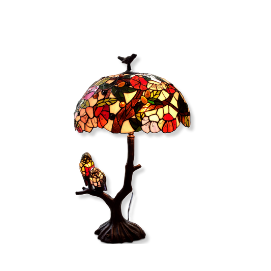 29-inch Tiffany Like Table Lamp Birds Double Lit by Chloe Lighting