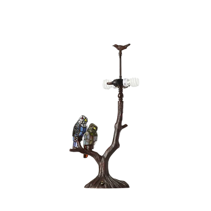 View of lamp base and hardware without shade. Tiffany Like Table Lamp Birds Double Lit by Chloe Lighting