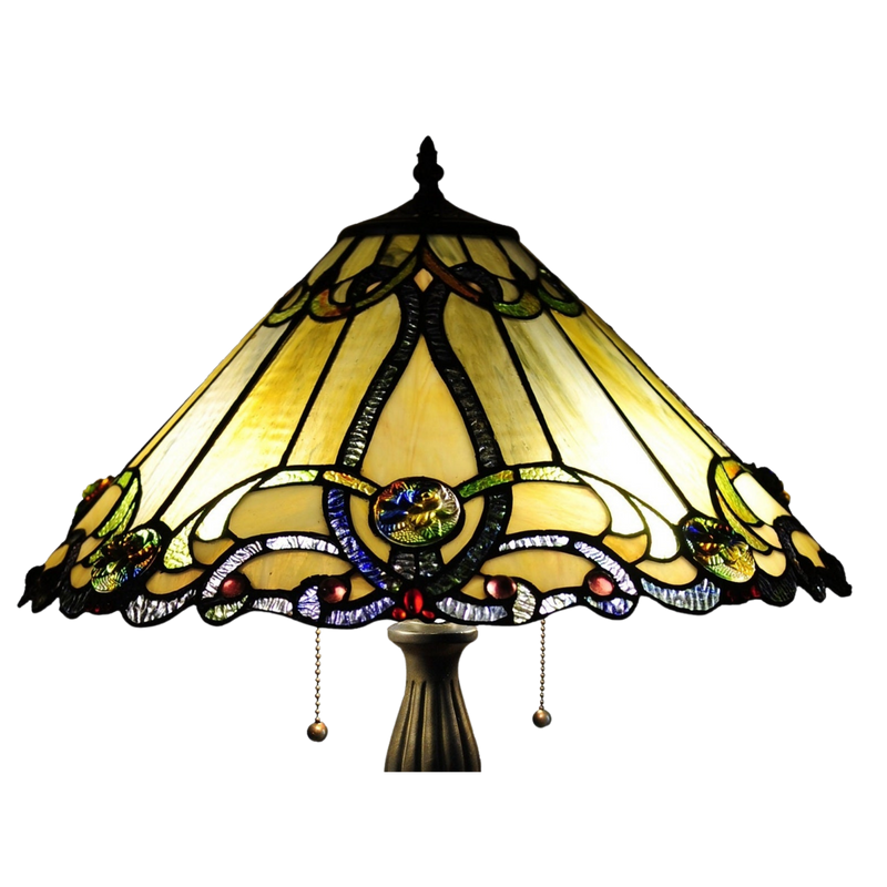 Close-up view of stained glass shade. Tiffany Glass Table Lamp Majestic Grandeur Victorian by Chloe Lighting