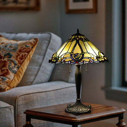 26-inch Tiffany Glass Table Lamp Majestic Grandeur Victorian by Chloe Lighting in living room setting