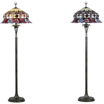 Lit and unlit view. Tiffany Glass Floor Lamp Roses by Chloe Lighting