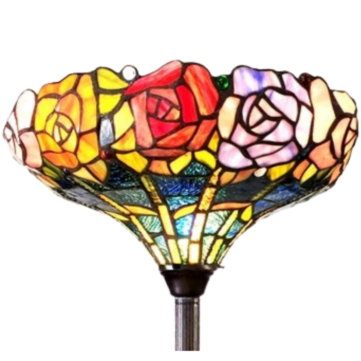 Closeup view of shade. 67-inch Tiffany Style Floor Lamp Azalea Floral Torchiere by Chloe Lighting.