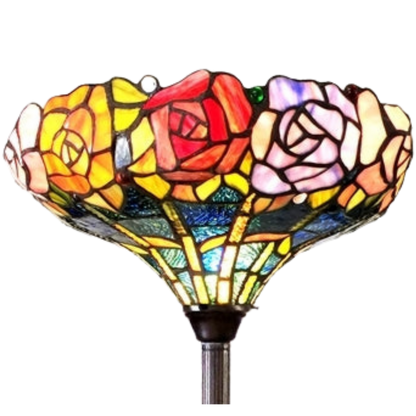 Closeup view of shade. 67-inch Tiffany Style Floor Lamp Azalea Floral Torchiere by Chloe Lighting.
