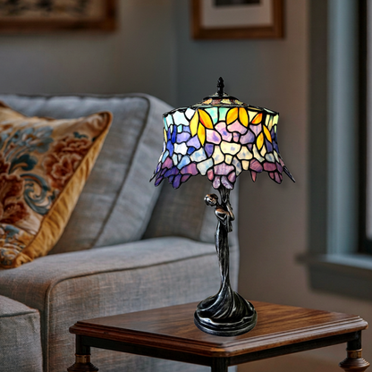 22-inch Tiffany Like Table Lamp Sophia Wisteria by Chloe Lighting in living room setting