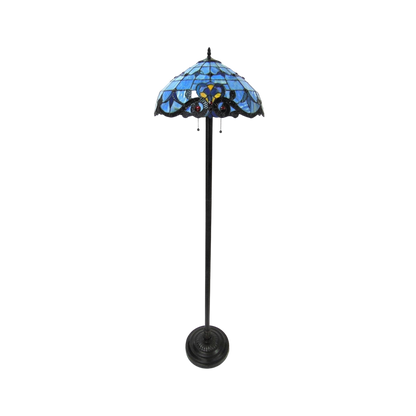 Unlit view. 62-inch Tiffany Stained Glass Floor Lamp Bavarian Victorian by Chloe Lighting