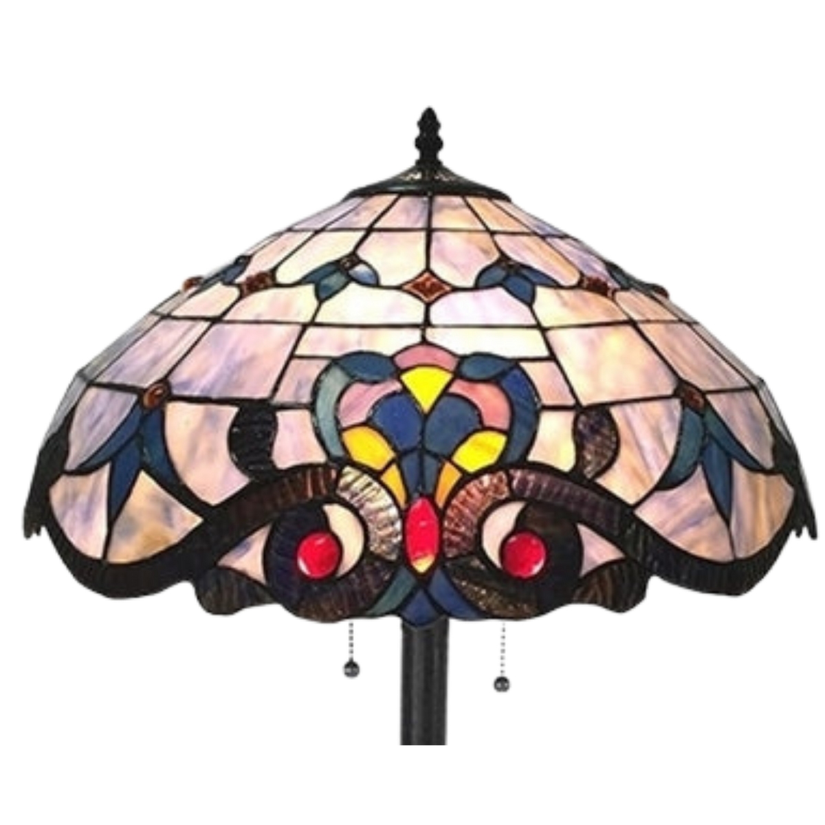 Closeup view of shade. 62-inch Tiffany Stained Glass Floor Lamp Bavarian Victorian by Chloe. 