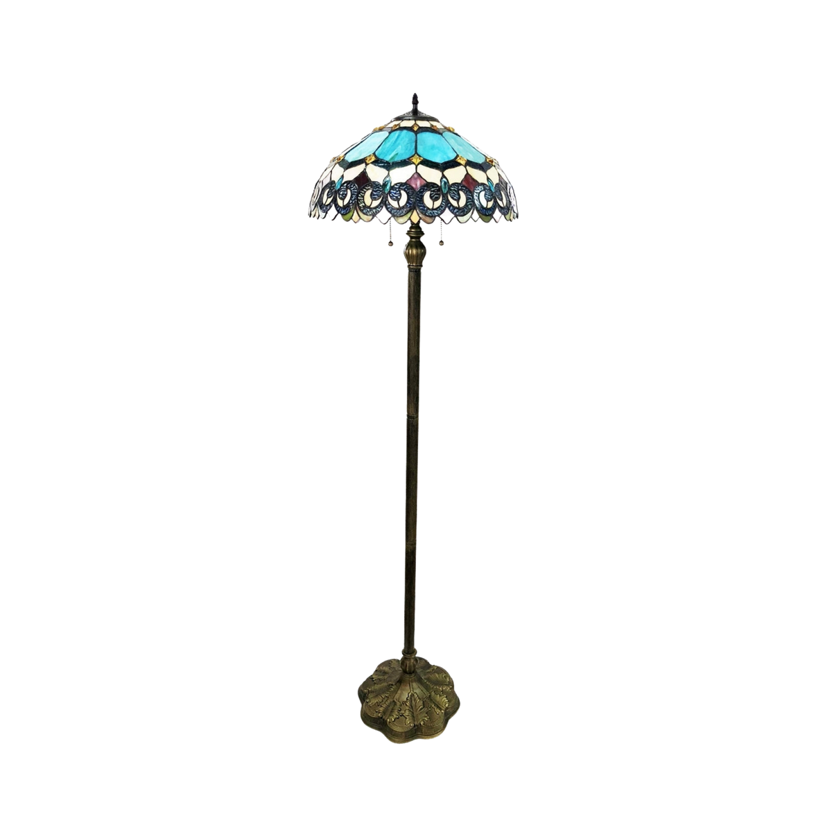 Unlit view. 62-inch Tiffany Glass Floor Lamp Aubrey Victorian by Chloe Lighting