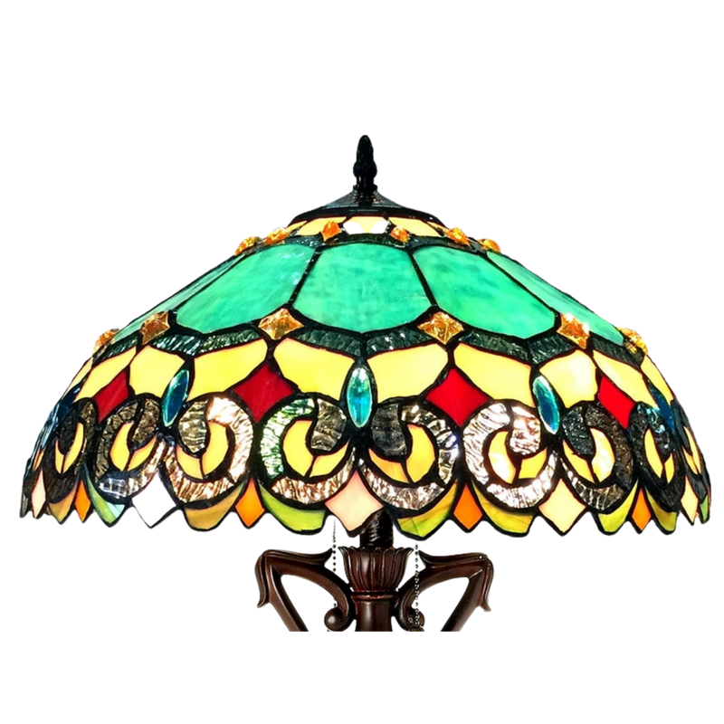 Close-up view of stained glass shade. Tabletop Tiffany Lamp Aubrey Victorian by Chloe Lighting